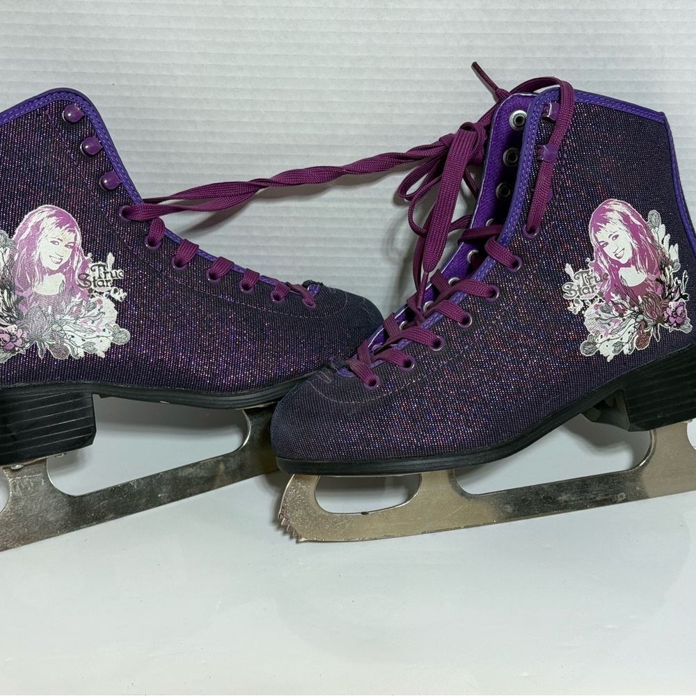 Miley Cyrus Hanna Montana Ice Skates Purple Sparkle Figure Skates Girls Size 5